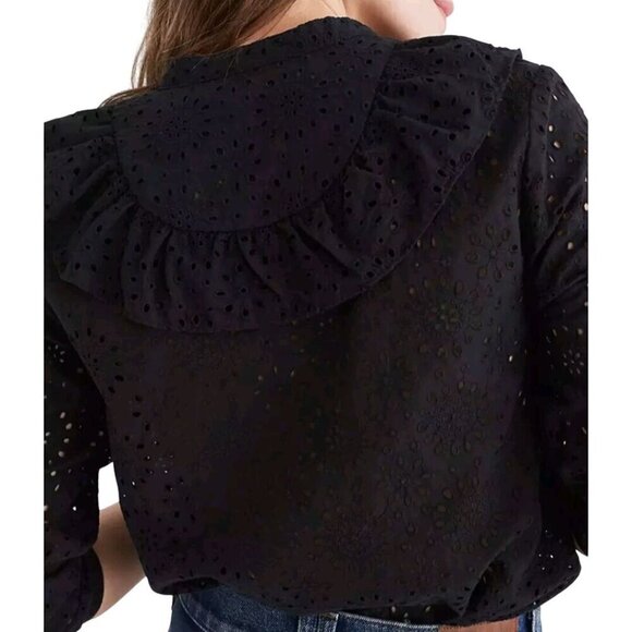 Madewell Ruffled Front Eyelet Lace Black Button Front Blouse Size S - Picture 5 of 9